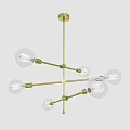 Modern Brass Chandelier With Clear Glass Globe And Spiral Filament Design